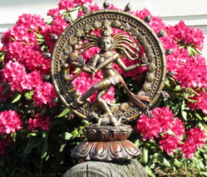 Shiva nataraja vor blühendem Rhododendron - Seminar Termine