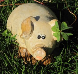 Glücks-Schweinchen mit Kleeblatt gibt spielerisch Antworten